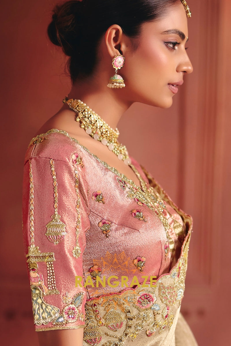 Pure Smooth Zari Silk Saree with Heavy Embroidery & Designer Blouse