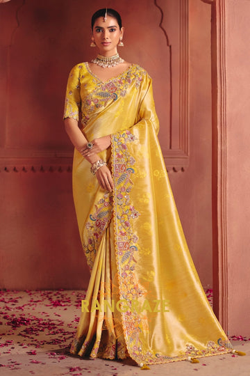 Pure Smooth Zari Silk Saree with Heavy Embroidery & Designer Blouse
