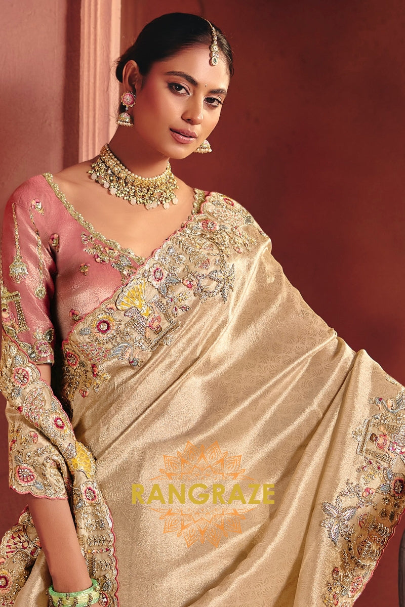 Pure Smooth Zari Silk Saree with Heavy Embroidery & Designer Blouse