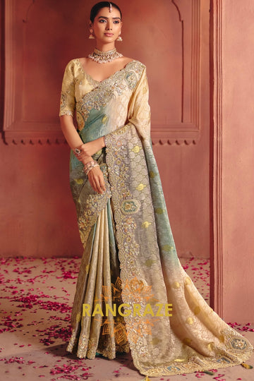 Zari Dola Jacquard Saree with Heavy Embroidery & Designer Blouse