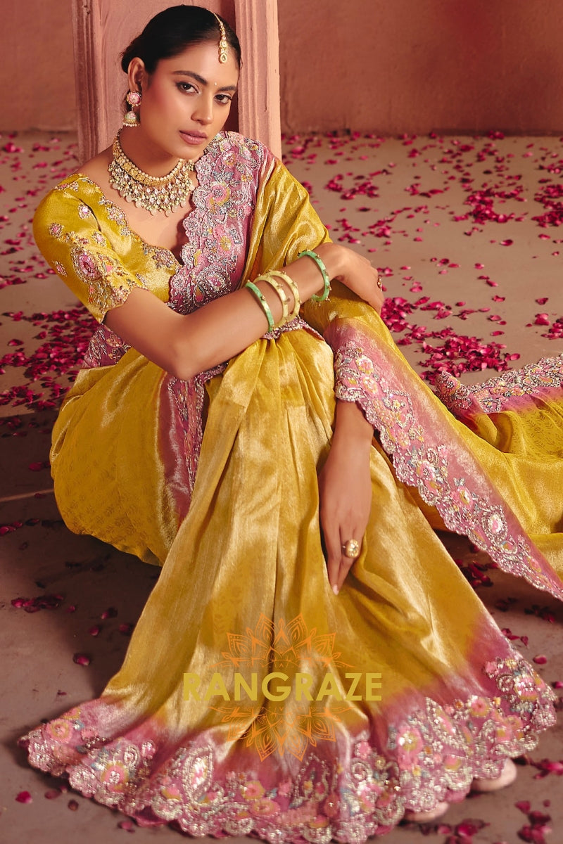 Pure Smooth Zari Silk Saree with Heavy Embroidery & Designer Blouse