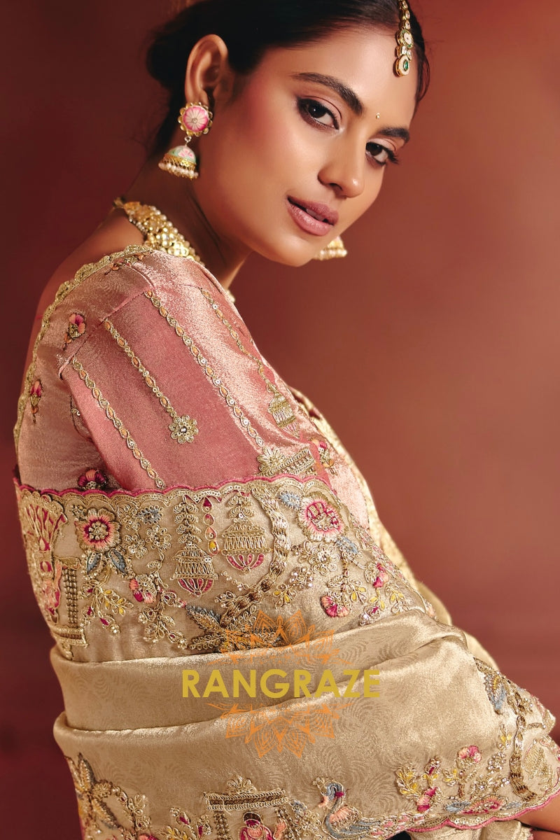 Pure Smooth Zari Silk Saree with Heavy Embroidery & Designer Blouse