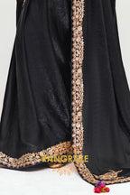 Black Soft Silk Embroidered Saree with Designer Multicolor Blouse