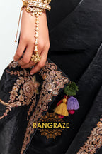 Black Soft Silk Embroidered Saree with Designer Multicolor Blouse