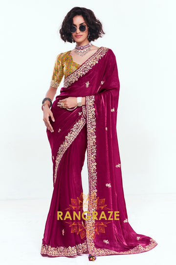 Magenta Soft Silk Embroidered Saree with Designer Blouse