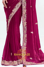 Magenta Soft Silk Embroidered Saree with Designer Blouse