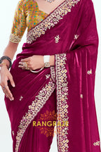Magenta Soft Silk Embroidered Saree with Designer Blouse