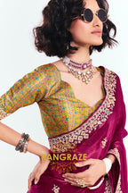 Magenta Soft Silk Embroidered Saree with Designer Blouse