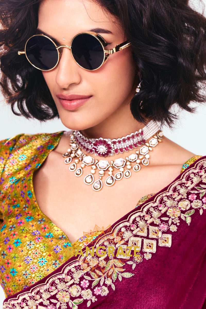 Magenta Soft Silk Embroidered Saree with Designer Blouse