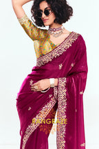 Magenta Soft Silk Embroidered Saree with Designer Blouse