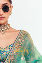 Emerald Green Soft Silk Embroidered Saree with Designer Blouse