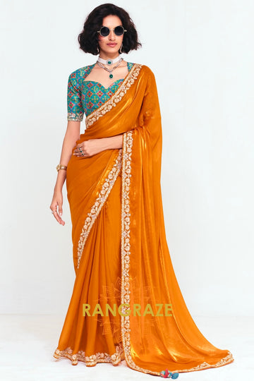 Mustard Gold Soft Silk Embroidered Saree with Designer Blouse
