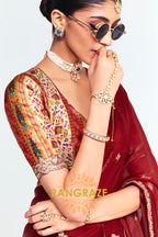 Deep Red Soft Silk Embroidered Saree with Designer Blouse
