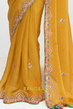 Mustard Yellow Soft Silk Embroidered Saree with Designer Blouse