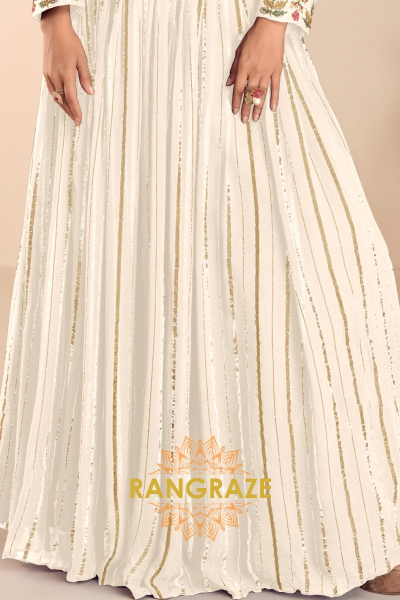 Ivory Embroidered Premium Viscose Silk Lehenga Jacket Suit Set with Can-Can