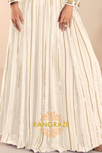 Ivory Embroidered Premium Viscose Silk Lehenga Jacket Suit Set with Can-Can