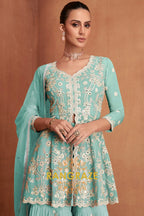 Mint Green Pure Premium Georgette Embroidered Sharara Suit with Dupatta