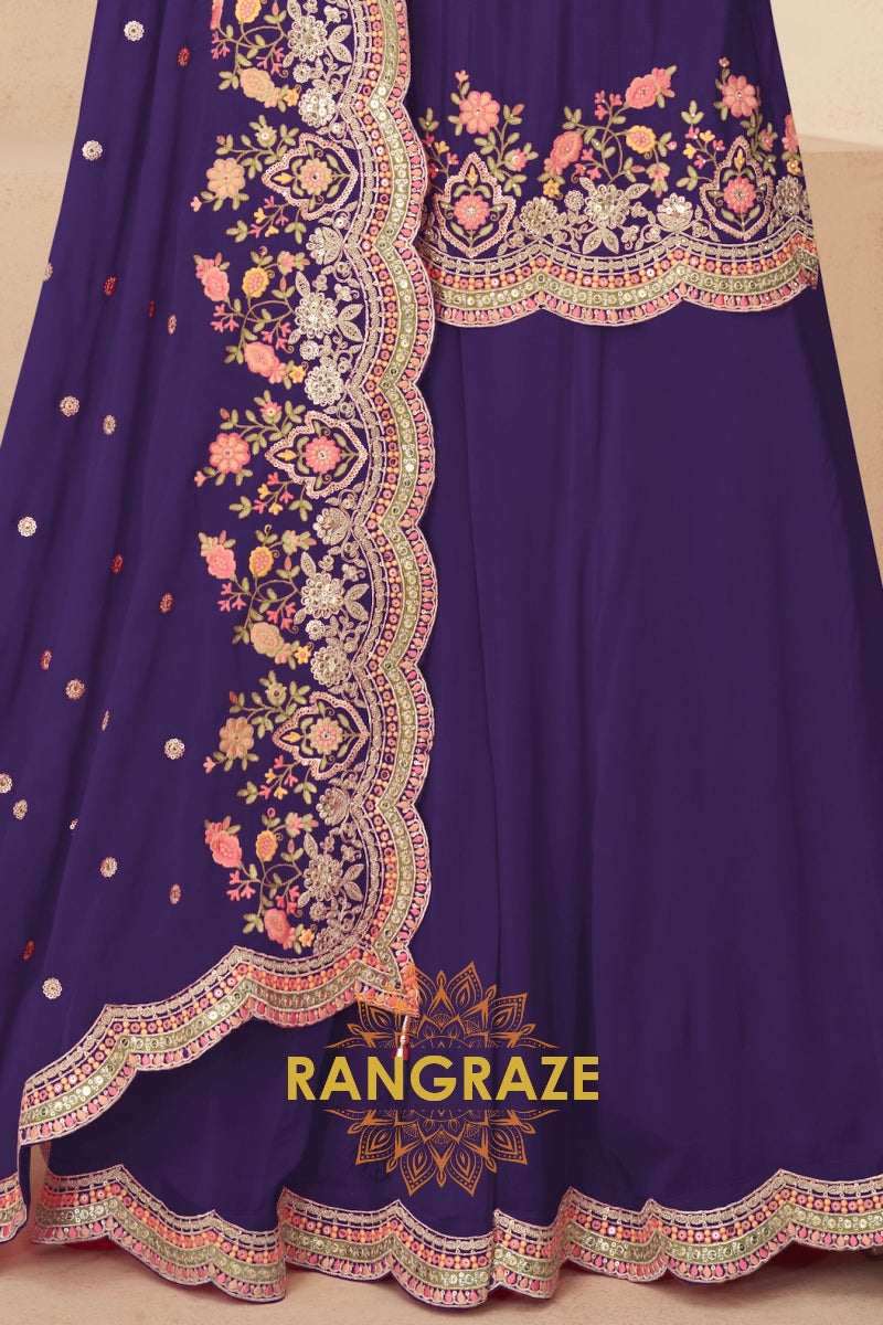 Royal Amethyst Real Chinon Designer Sharara Suit Set