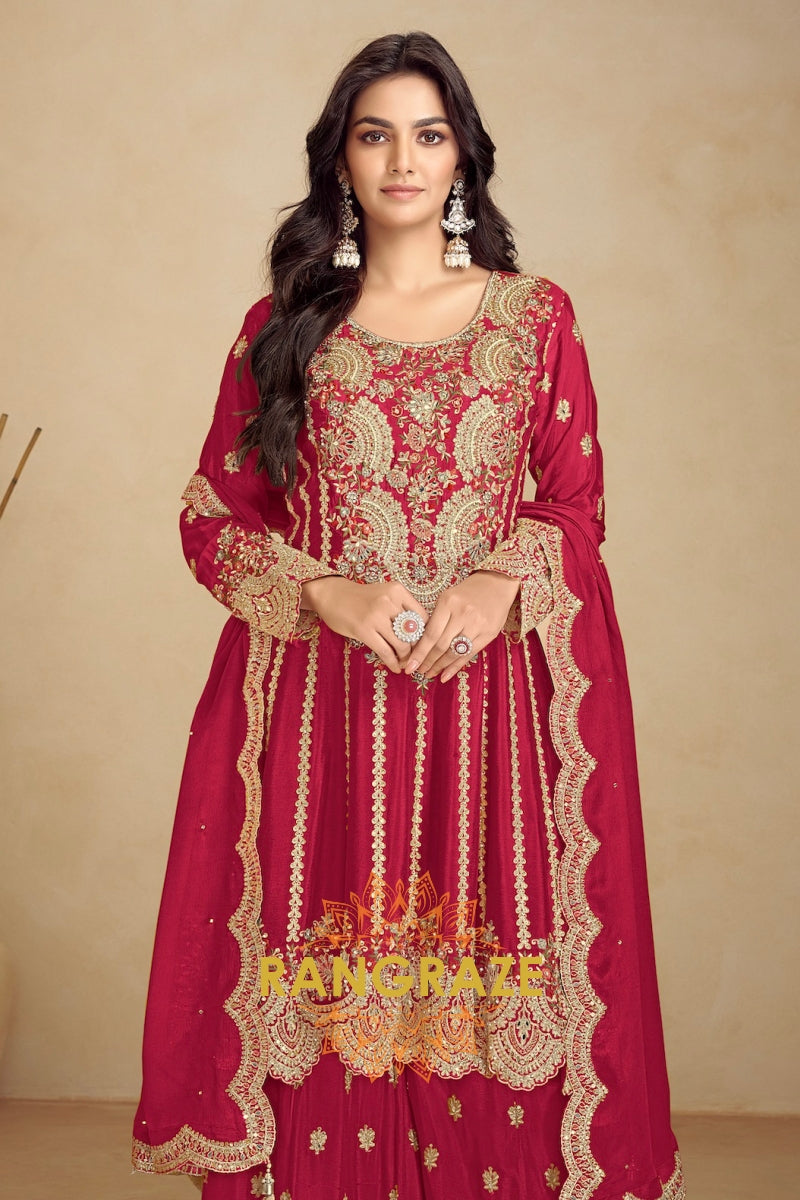 Ruby Royale Premium Chinon Heavy Embroidered Suit Set