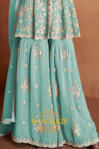 Mint Green Pure Premium Georgette Embroidered Sharara Suit with Dupatta