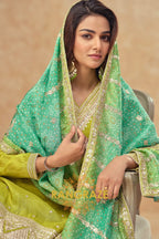 Lime Zest Premium Shimmer Silk Embroidered Sharara Suit Set