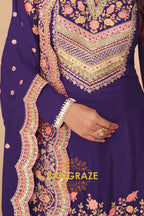 Royal Amethyst Real Chinon Designer Sharara Suit Set