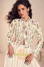 Ivory Embroidered Premium Viscose Silk Lehenga Jacket Suit Set with Can-Can