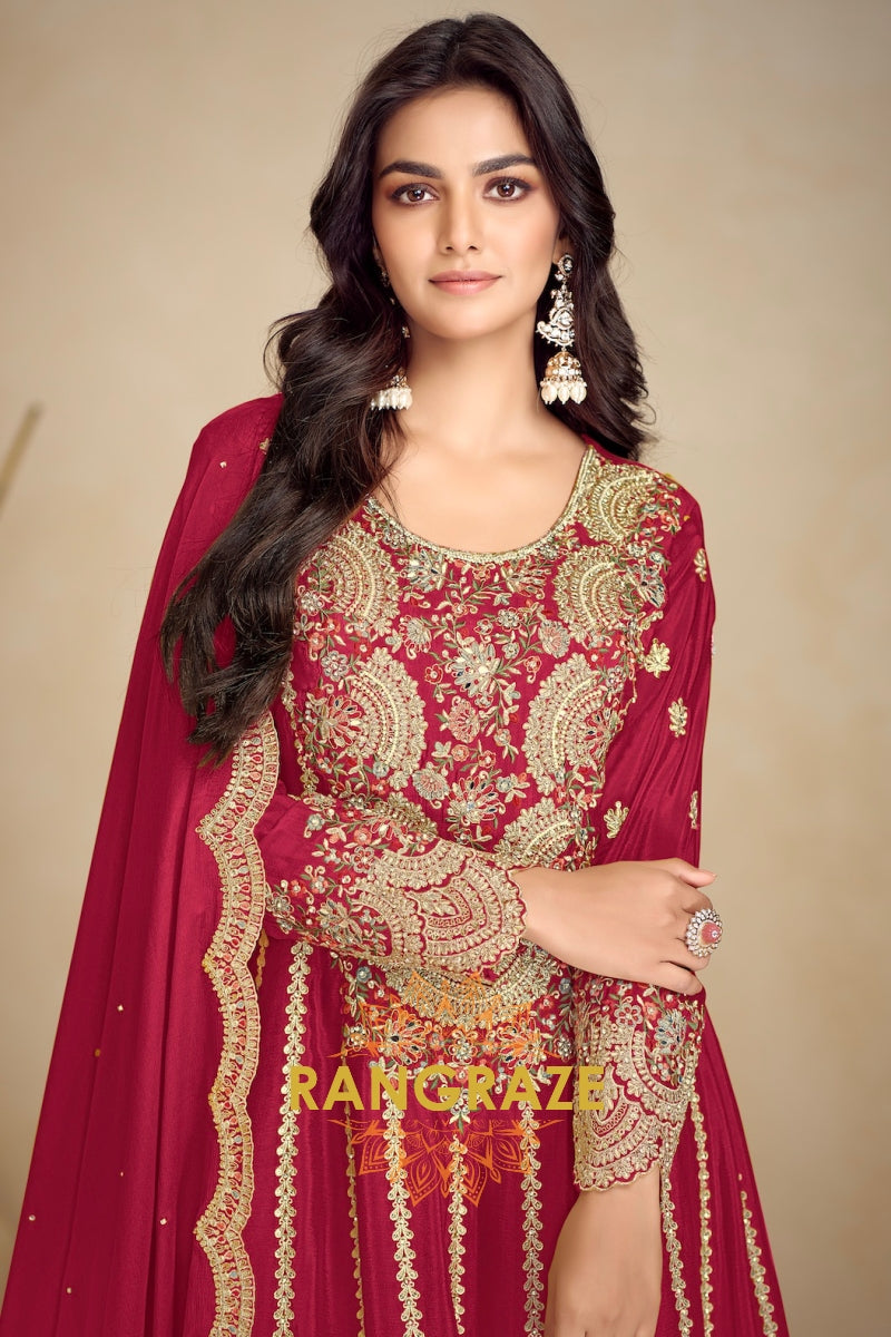 Ruby Royale Premium Chinon Heavy Embroidered Suit Set
