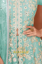 Mint Green Pure Premium Georgette Embroidered Sharara Suit with Dupatta