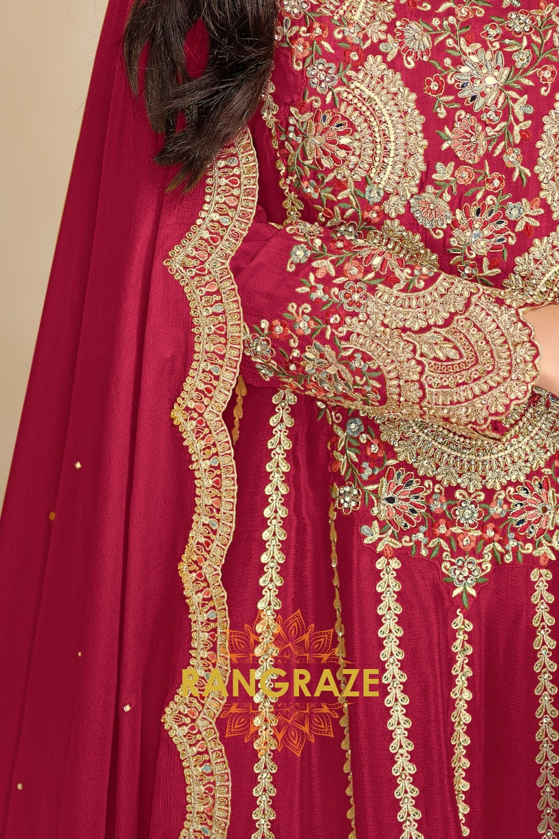 Ruby Royale Premium Chinon Heavy Embroidered Suit Set