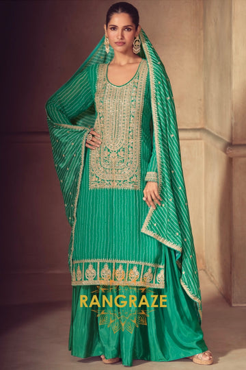 Emerald Regalia Premium Chinon Embroidered Suit Set