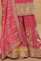 Rose Glow Premium Shimmer Silk Embroidered Sharara Suit Set