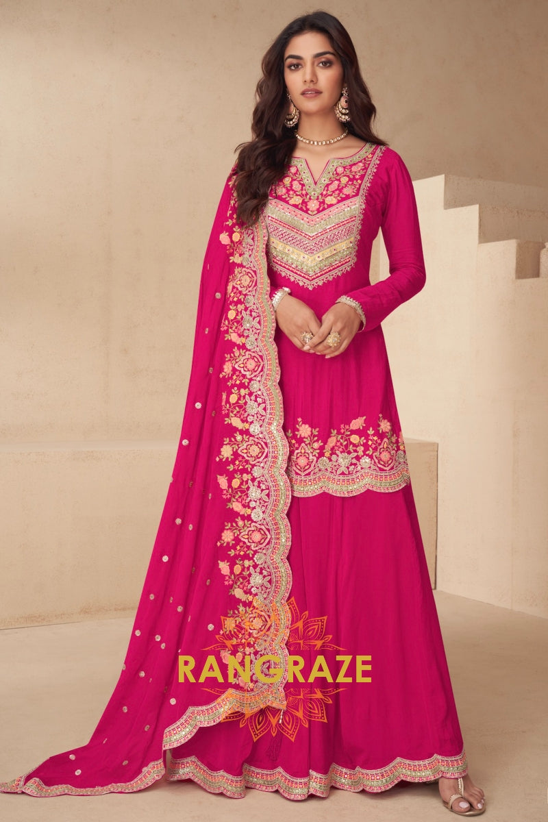 Rani Royale Real Chinon Designer Sharara Suit Set