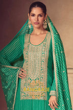 Emerald Regalia Premium Chinon Embroidered Suit Set