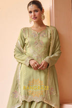 Sage Green Embroidered Premium chinon Sharara Suit Set