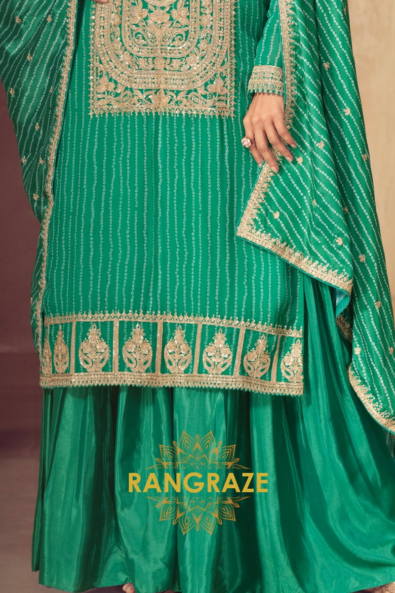 Emerald Regalia Premium Chinon Embroidered Suit Set