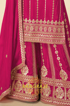 Fuchsia Pink Embroidered Premium Chinon Palazzo Suit Set