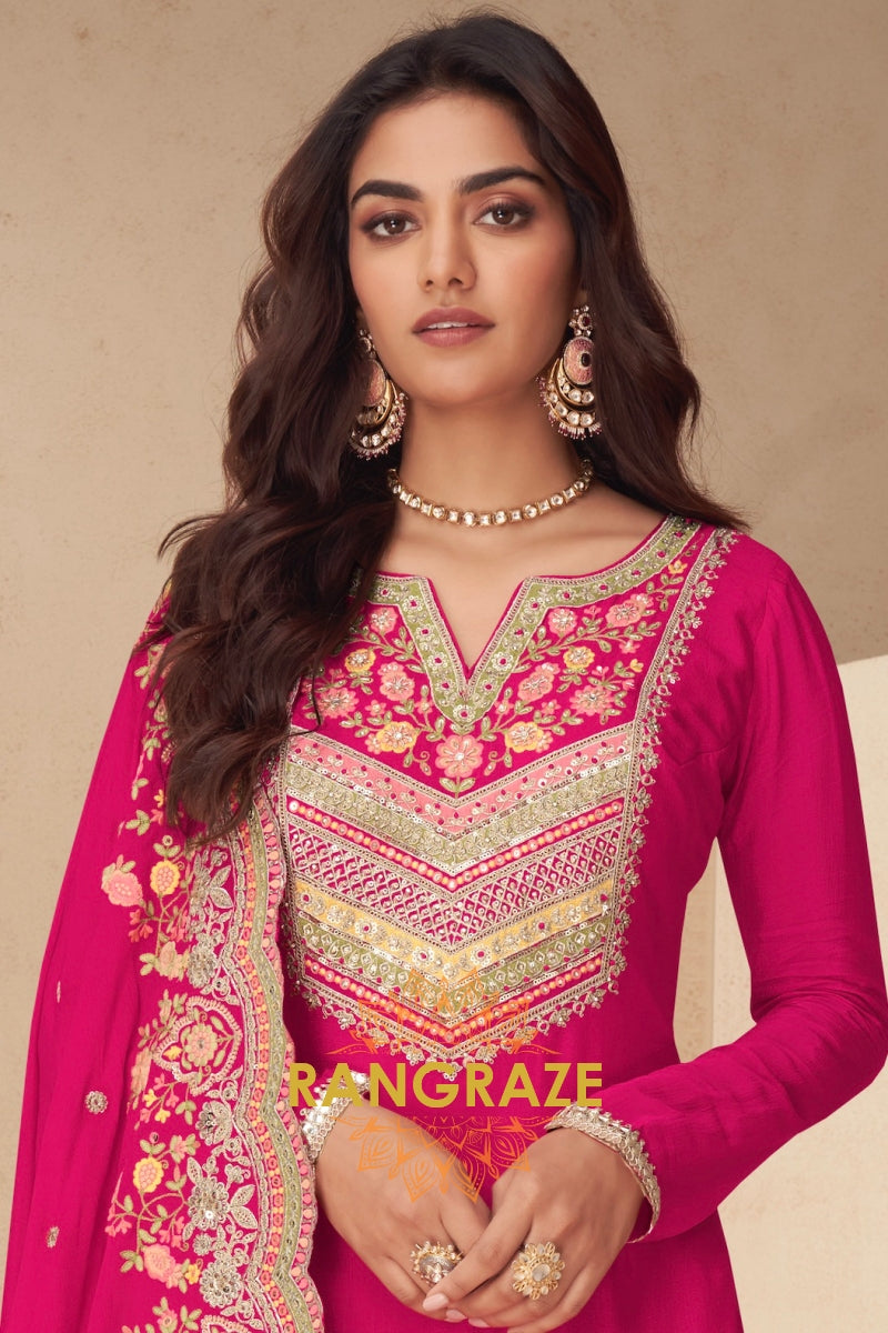 Rani Royale Real Chinon Designer Sharara Suit Set
