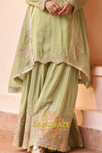 Sage Green Embroidered Premium chinon Sharara Suit Set