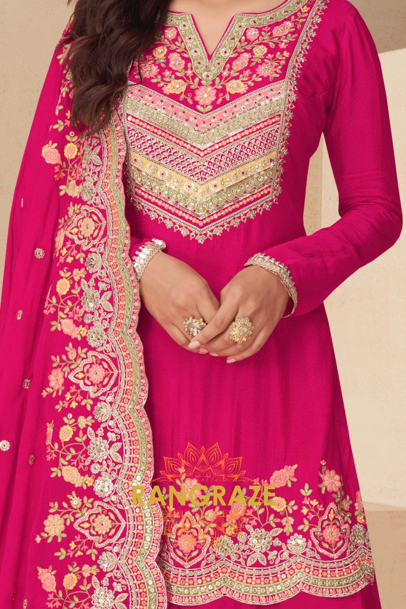 Rani Royale Real Chinon Designer Sharara Suit Set
