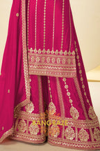 Fuchsia Pink Embroidered Premium Chinon Palazzo Suit Set