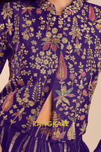 Royal Purple Embroidered Premium Viscose Silk Lehenga Jacket Suit Set with Can-Can
