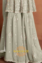 Sage Green Pure Premium Georgette Embroidered Sharara Suit with Dupatta