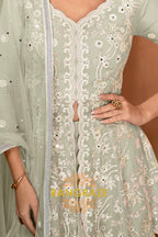 Sage Green Pure Premium Georgette Embroidered Sharara Suit with Dupatta