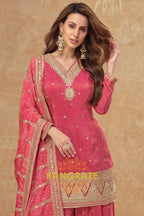 Rose Glow Premium Shimmer Silk Embroidered Sharara Suit Set