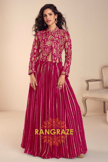 Magenta Embroidered Premium Viscose Silk Lehenga Jacket Suit Set