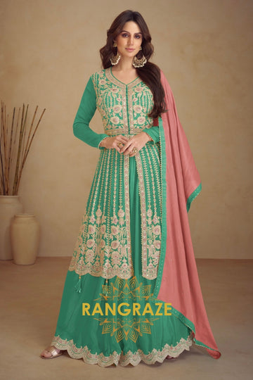Emerald Rose Premium Chinon Embroidered Suit Set