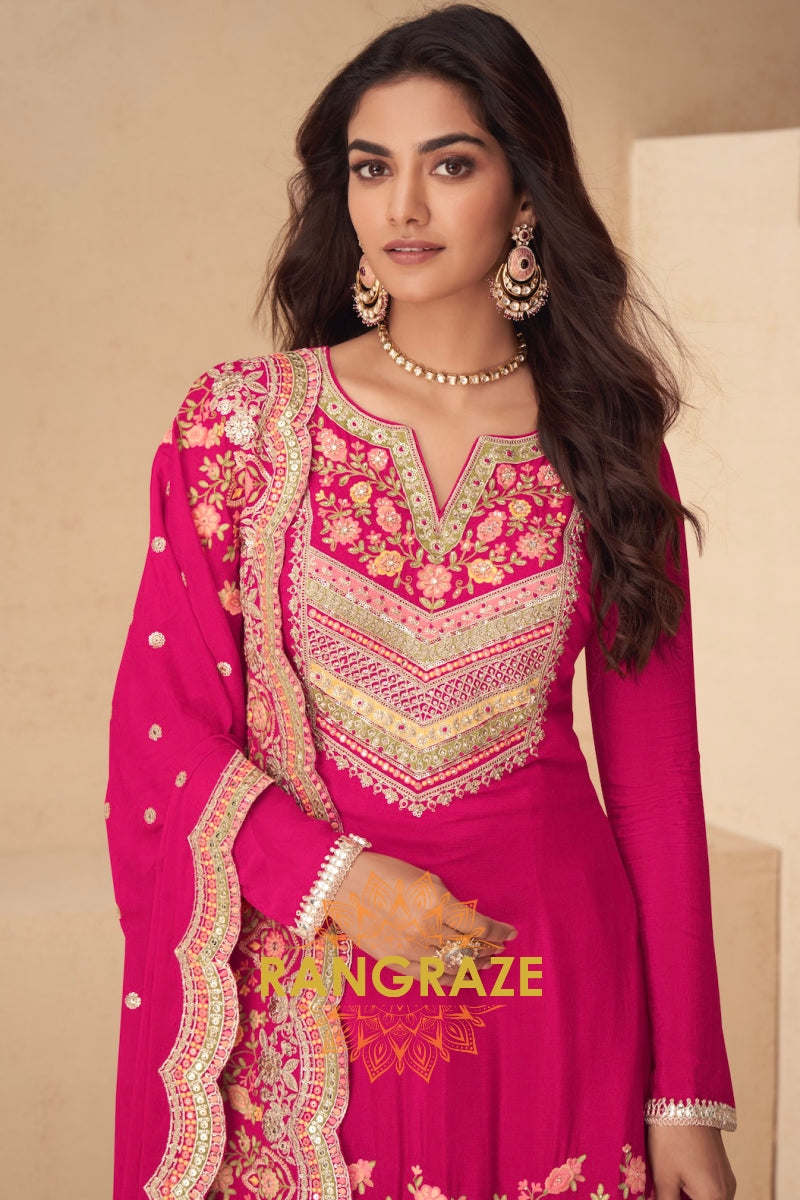 Rani Royale Real Chinon Designer Sharara Suit Set