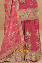 Rose Glow Premium Shimmer Silk Embroidered Sharara Suit Set