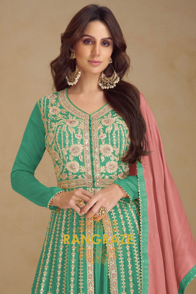 Emerald Rose Premium Chinon Embroidered Suit Set